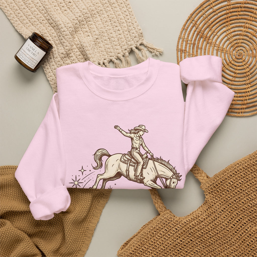 Cowboy Horse Cowgirl Ranch Gift Retro Stallion Cowboy Fan Horseback Sketch Crescent Sweatshirt