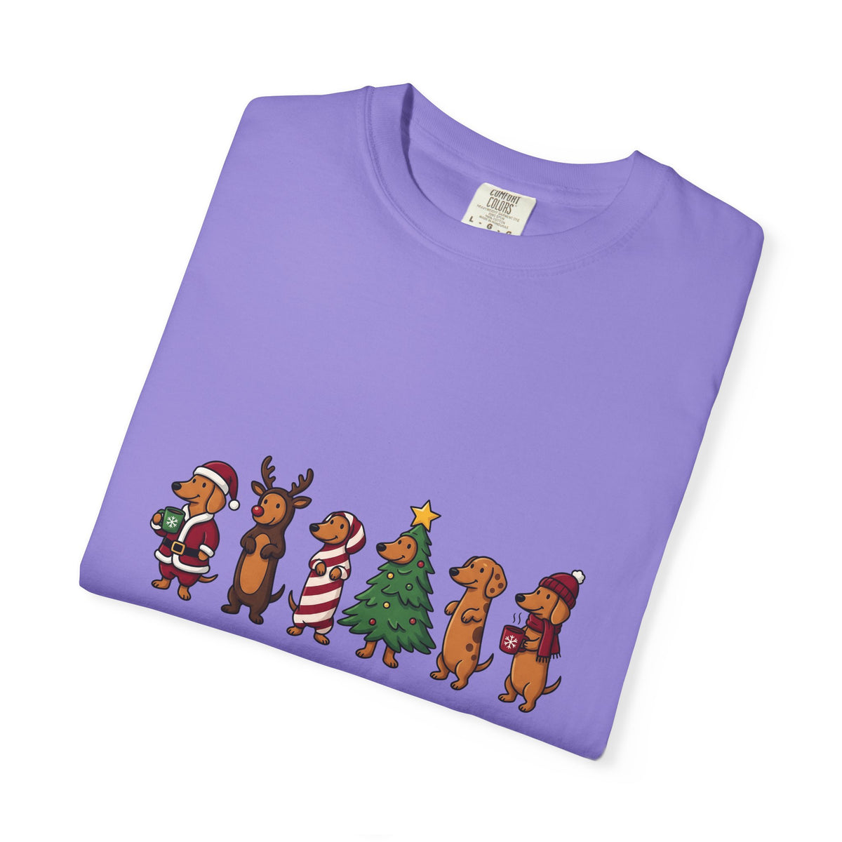 Dachshund Puppy T-Shirt Christmas Pet Gift Women Comic T-Shirt Wiener Dog T-Shirt Xmas Fan Cartoon T-Shirt Animal Graphic Sketch Festive Outfit