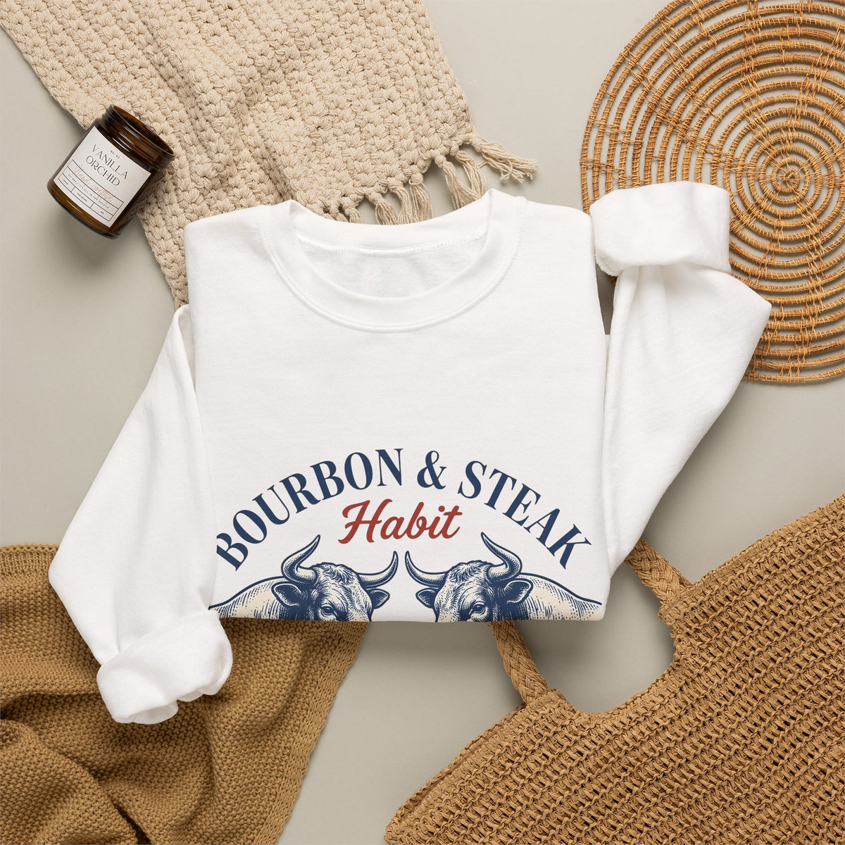 Bull Drinking Sweatshirt Steak Bourbon Gift Women Vintage Sweatshirt Ox Sweatshirt Meat Fan Cowboy Graphic Sweatshirt Retro Whiskey Glass Sweatshirt