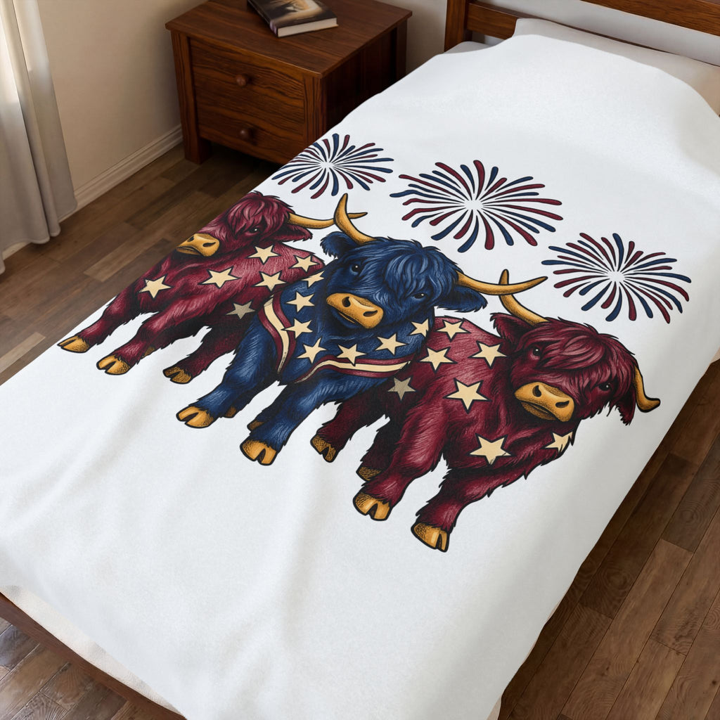Highland Cow Trio Blanket 4th Of July Farmhouse Gift Women Patriotic Blanket Highland Cows Blanket Independence Day Fan American Blanket Rustic