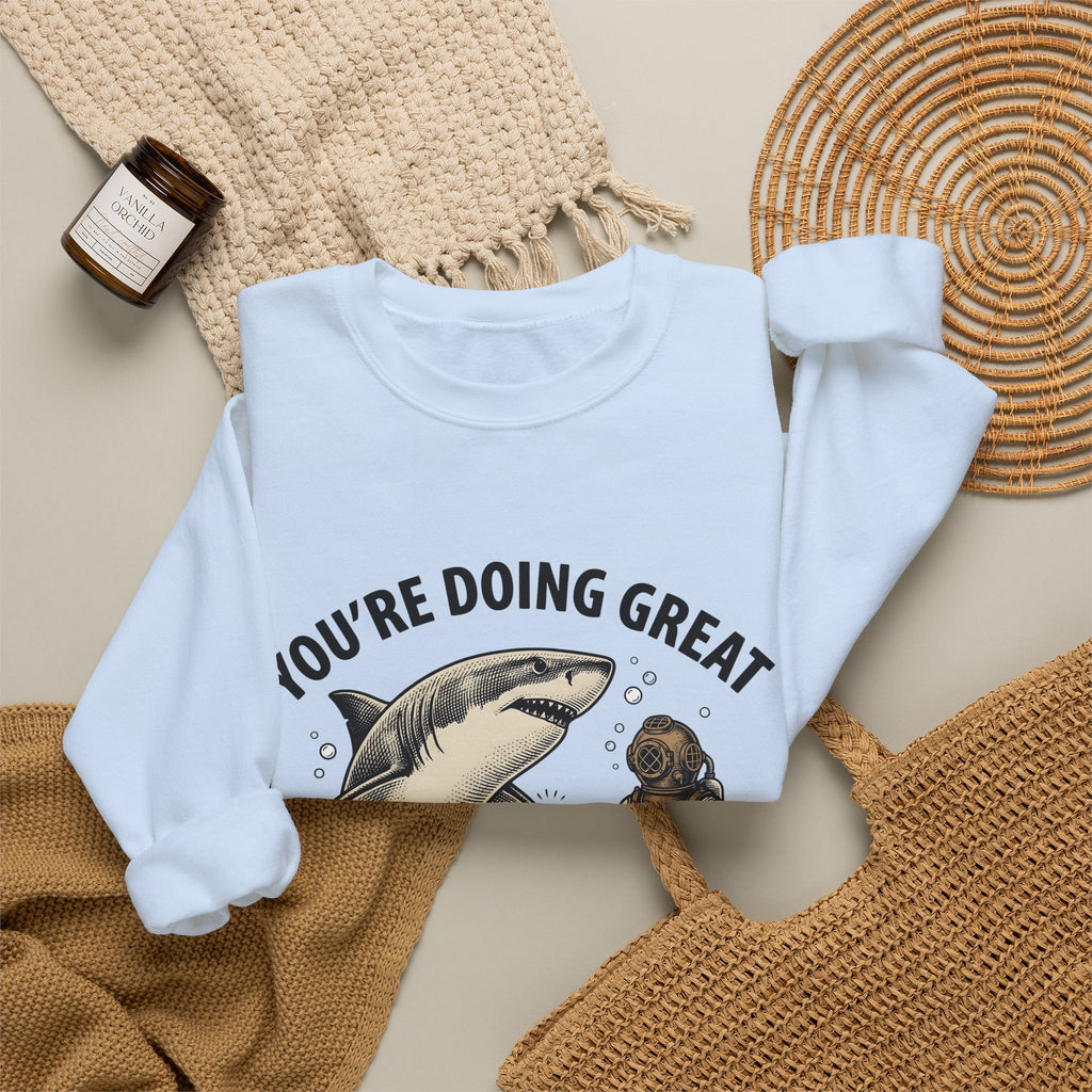 Shark Diver Sweatshirt Funny Water Gift Women Hand Drawn Sweatshirt Scuba Diver Sweatshirt Humor Fan Oceanic Graphic Sweatshirt Line Art Air Bubbles Sweatshirt