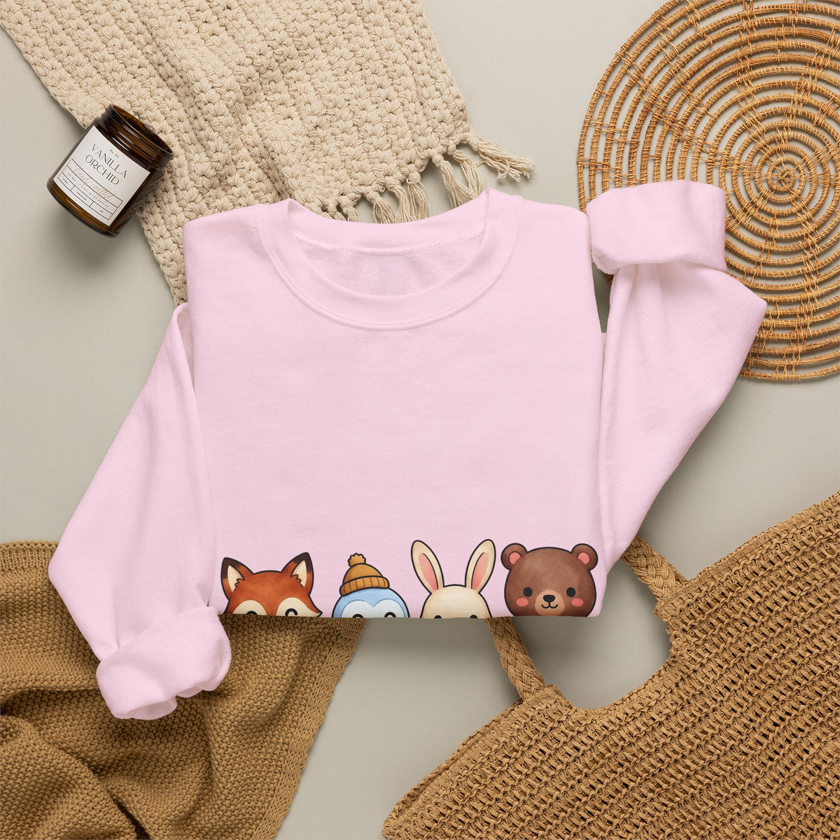 Forest Creatures Sweatshirt Christmas Wildlife Gift Women Adorable Sweatshirt Woodland Sweatshirt Xmas Fan Cute Sweatshirt Animal Graphic Comic Mistletoe