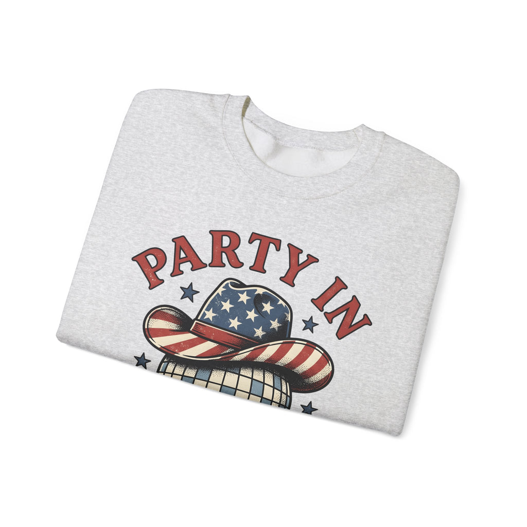 Disco Hat Cowboy Sweatshirt 4th Of July Flag Gift Women Distressed Sweatshirt Western Cowboy Sweatshirt Independence Day Fan Vintage Sweatshirt Patriotic