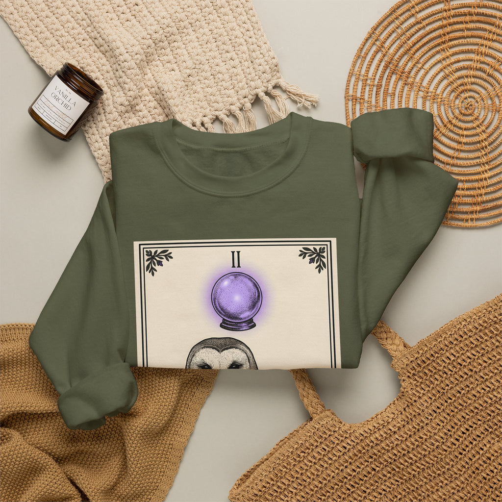 Barn Owl Sweatshirt Boho Chic Magic Gift Women Oracle Sweatshirt Owl Sweatshirt Bohemian Fan Mystic Sweatshirt Magical Graphic Hand Drawn Glass Sphere Sweatshirt