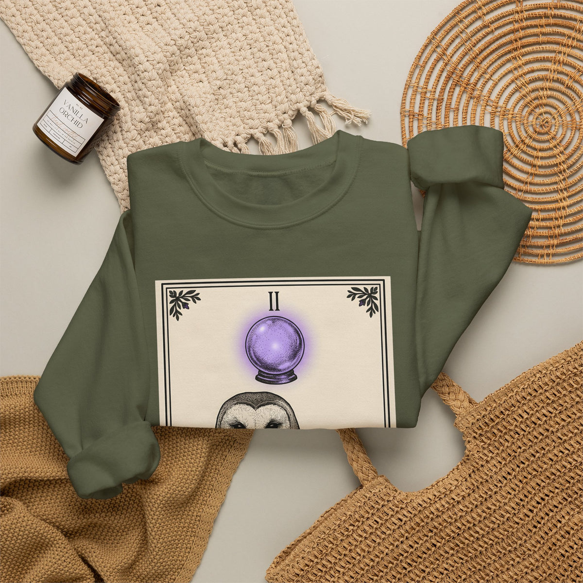Barn Owl Sweatshirt Boho Chic Magic Gift Women Oracle Sweatshirt Owl Sweatshirt Bohemian Fan Mystic Sweatshirt Magical Graphic Hand Drawn Glass Sphere Sweatshirt