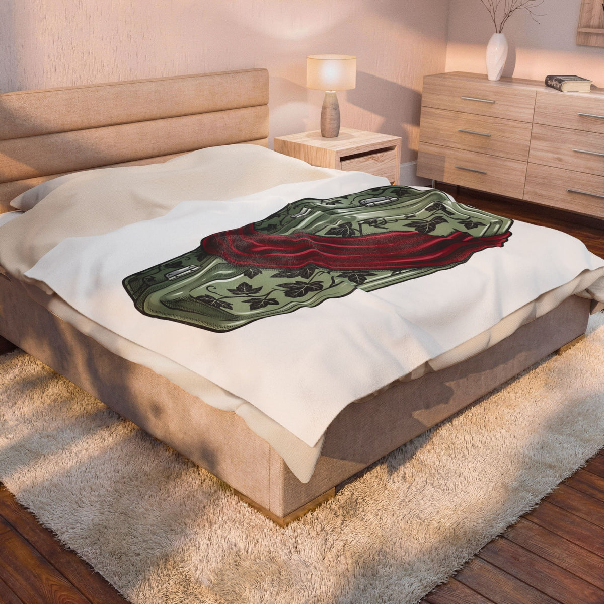 Blossom Coffin Blanket Halloween Macabre Gift Women Eerie Blanket Flower Coffin Blanket Horror Fan Dark Blanket Morbid Graphic Antique Crimson