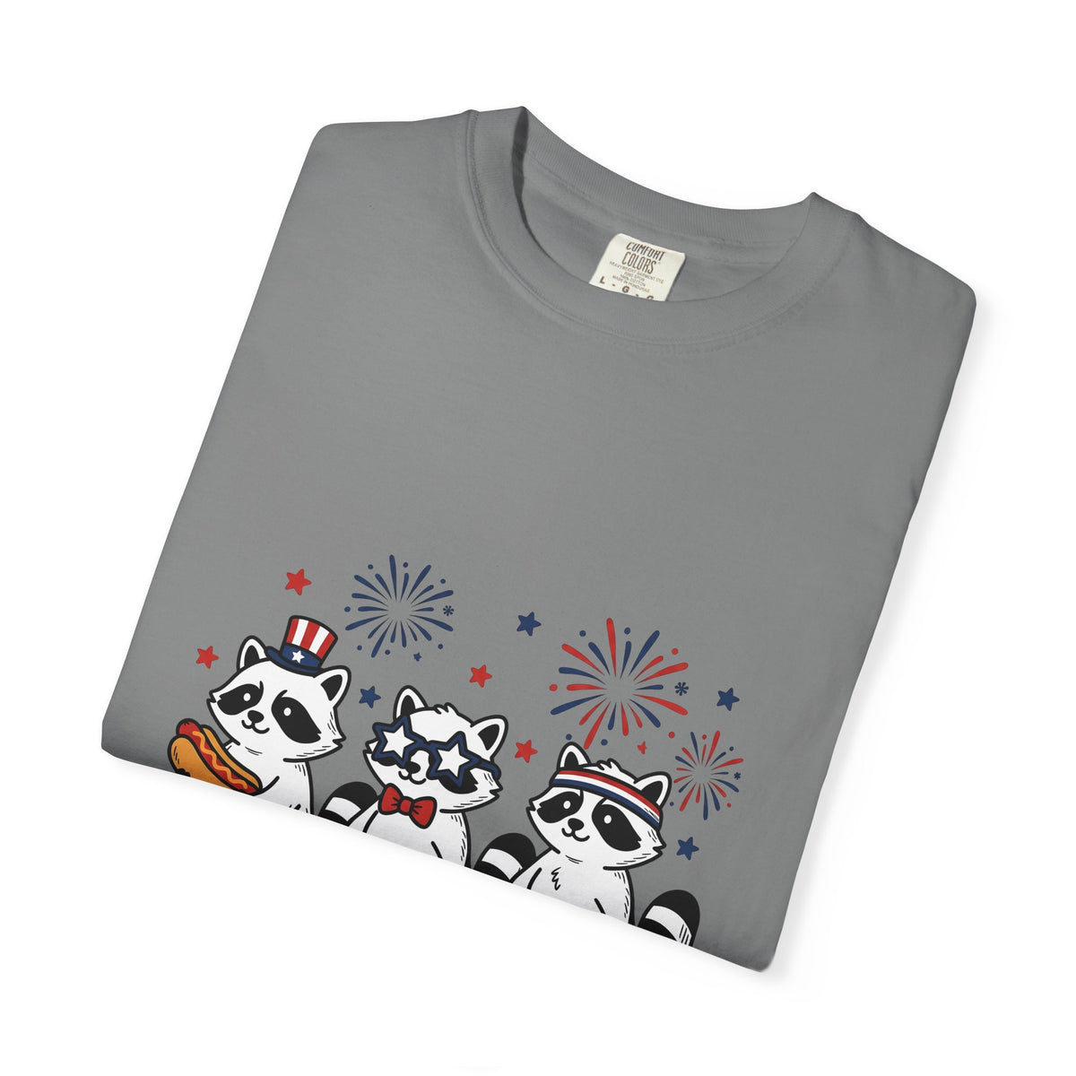 Raccoon Pack T-Shirt 4th Of July Fauna Gift Women Hand Drawn T-Shirt Trash Panda T-Shirt Independence Day Fan Illustrated T-Shirt Wildlife Graphic