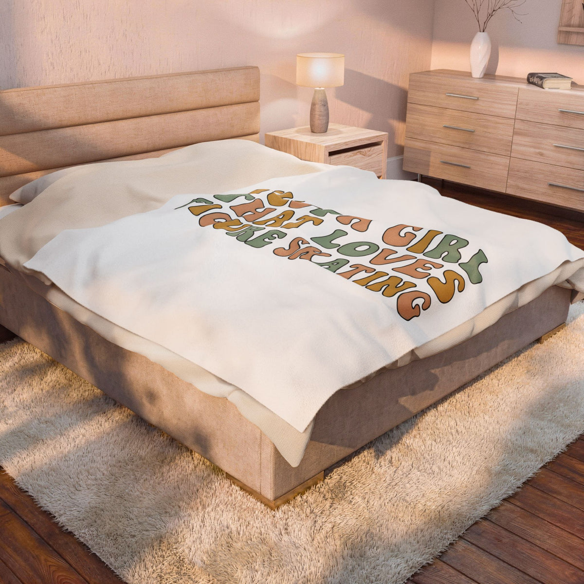 Classic Fun Font Blanket Figure Skating Sport Gift Women Cheerful Blanket Typography Blanket Skater Enthusiast Happy Blanket Athletic Graphic