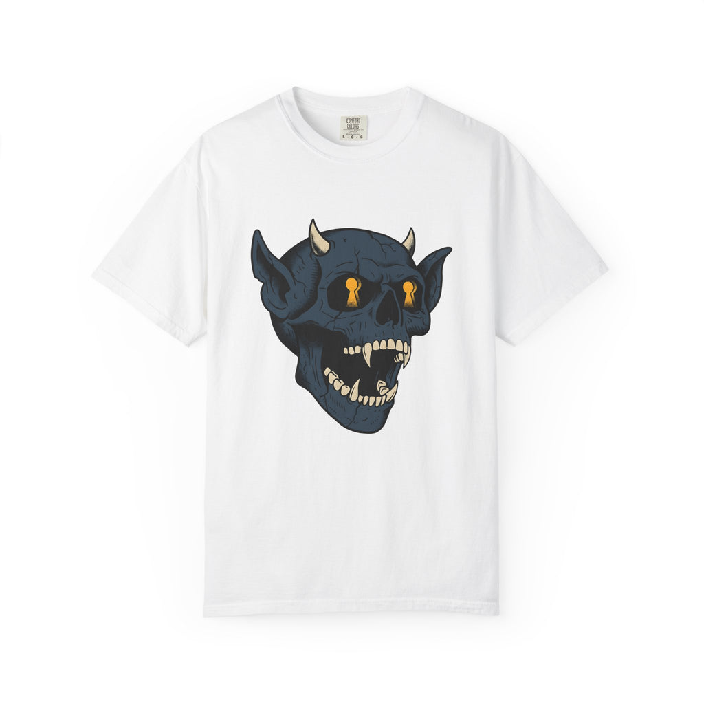 Devil Skull T-Shirt Halloween Horror Gift Women Tattoo T-Shirt Skull T-Shirt Horror Fan Scary Graphic T-Shirt Retro Teeth T-Shirt