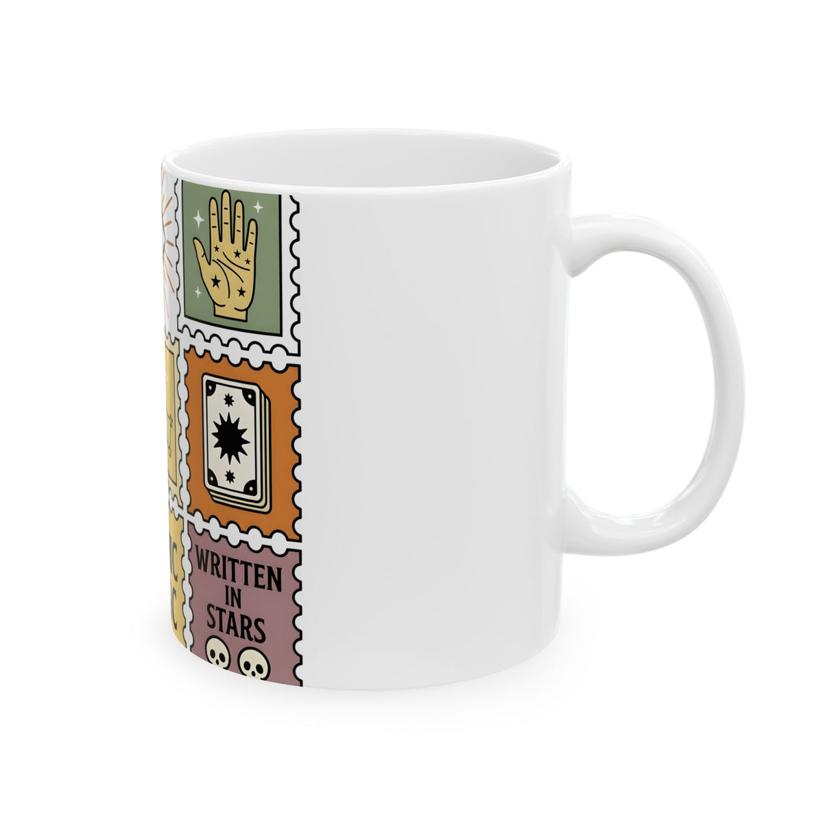 Magic Stamps Mug Halloween Zodiac Gift Women Hippie Mug Rubber Stamp Mug Horror Fan Psychedelic Mug Astrology Graphic Vintage