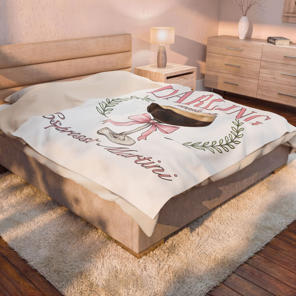 Espresso Martini Blanket Coffee Cocktail Gift Women Watercolor Blanket Martini Blanket Coffee Fan Cocktail Design Blanket Hand Drawn Pink Bow