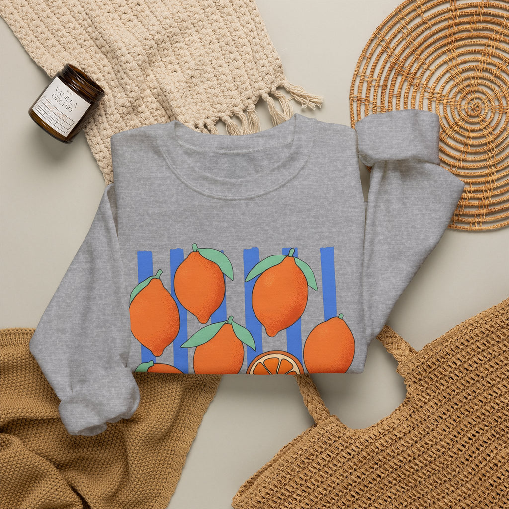 Lemon Fruit Sweatshirt Drinks Vacation Gift Women Cartoon Sweatshirt Citrus Sweatshirt Beverage Fan Cocktail Graphic Classic Orange Segment Sweatshirt
