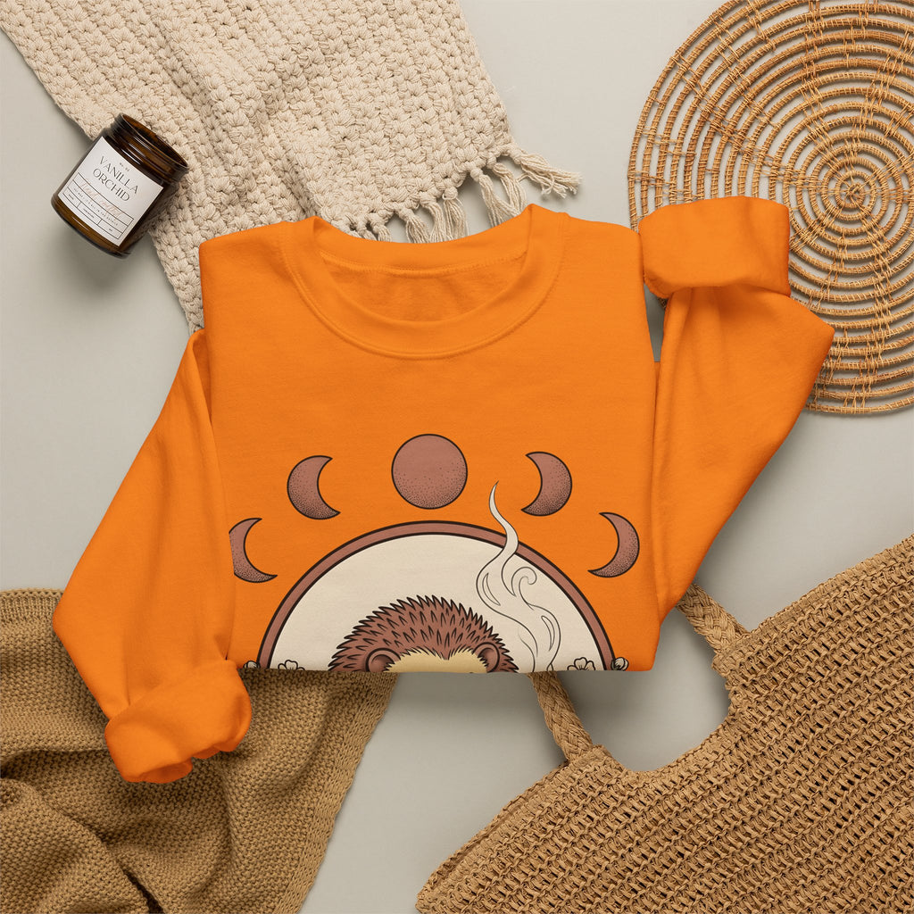 Porcupine Coffee Sweatshirt Cute Wildlife Gift Women Chibi Sweatshirt Coffee Sweatshirt Kawaii Fan Cartoon Sweatshirt Animal Graphic Hand Drawn Strawberry