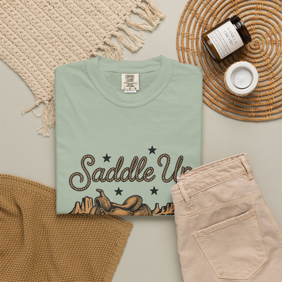 Leather Saddle T-Shirt Cowgirl Ranch Gift Women Distressed T-Shirt Saddle T-Shirt Cowboy Fan Saddlery T-Shirt Farm Graphic Line Art Succulent