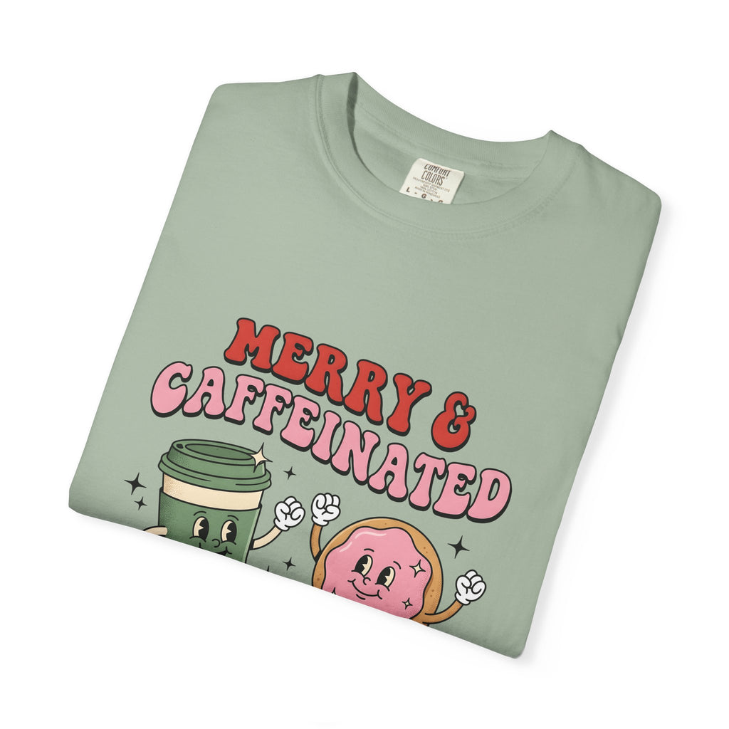 Coffee Cup Donut T-Shirt Christmas Coffee Gift Women Cartoon T-Shirt Donut T-Shirt Xmas Fan Cartoony T-Shirt Coffee Design Retro Stars T-Shirt