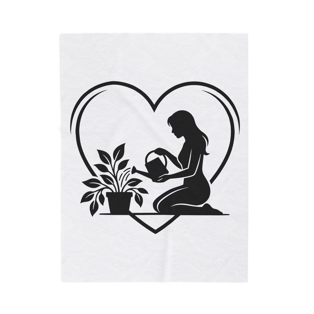 Girl Watering Flower Blanket Moms Plants Gift Women Outline Blanket Gardener Blanket Motherhood Enthusiast Sketch Blanket Botanical Graphic Modern