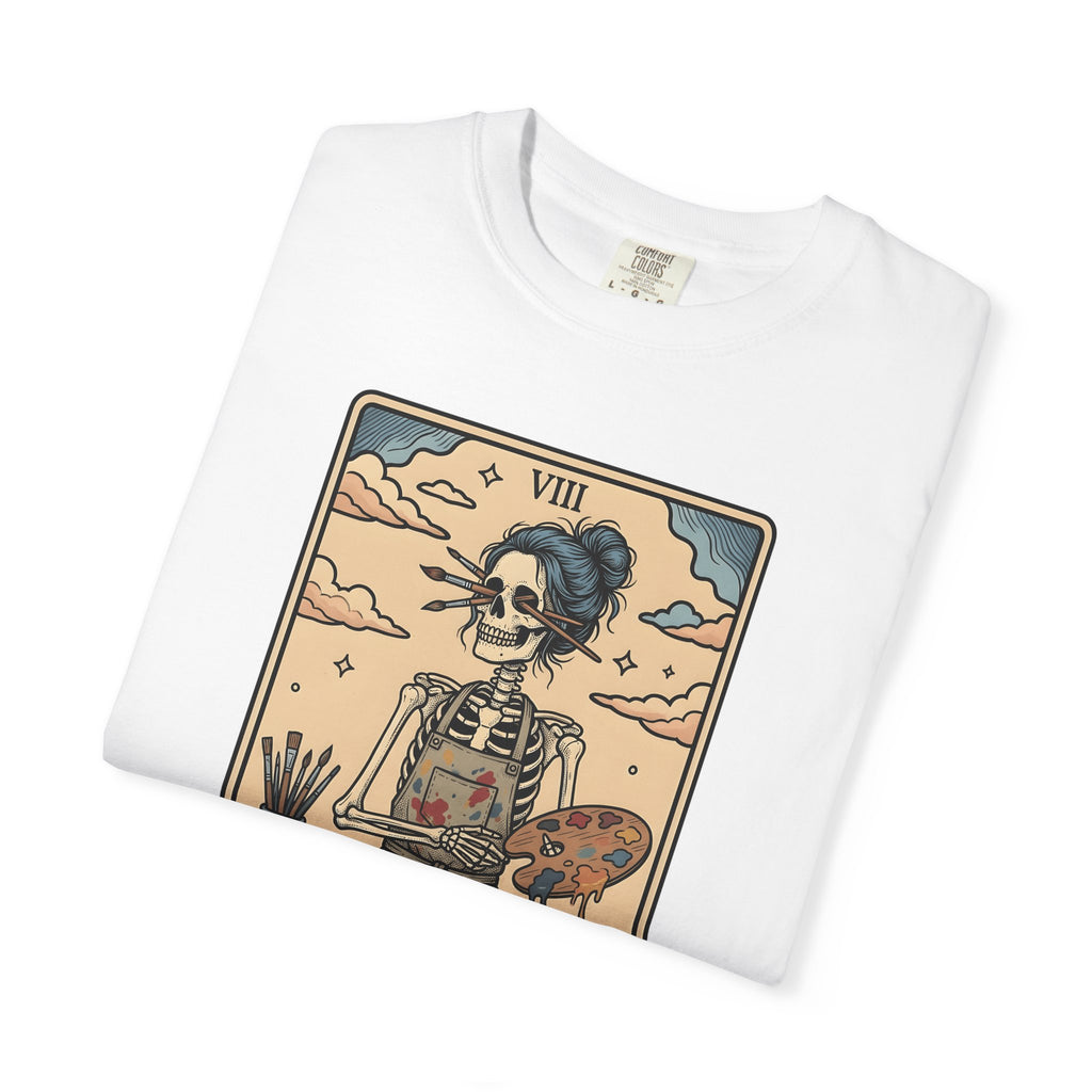 Skeleton Artist T-Shirt Artist Gothic Gift Women Tarot Card T-Shirt Skeleton T-Shirt Art Enthusiast Occult Graphic T-Shirt Vintage Sunflower T-Shirt