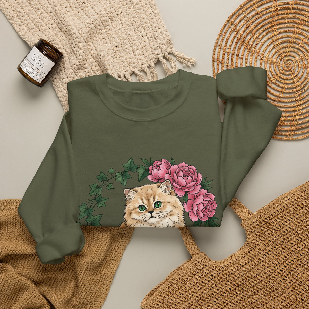 Longhair Cat Cat Blossoms Gift Acrylic Maine Coon Cat Fan Feline Floral Ink Floral Sweatshirt