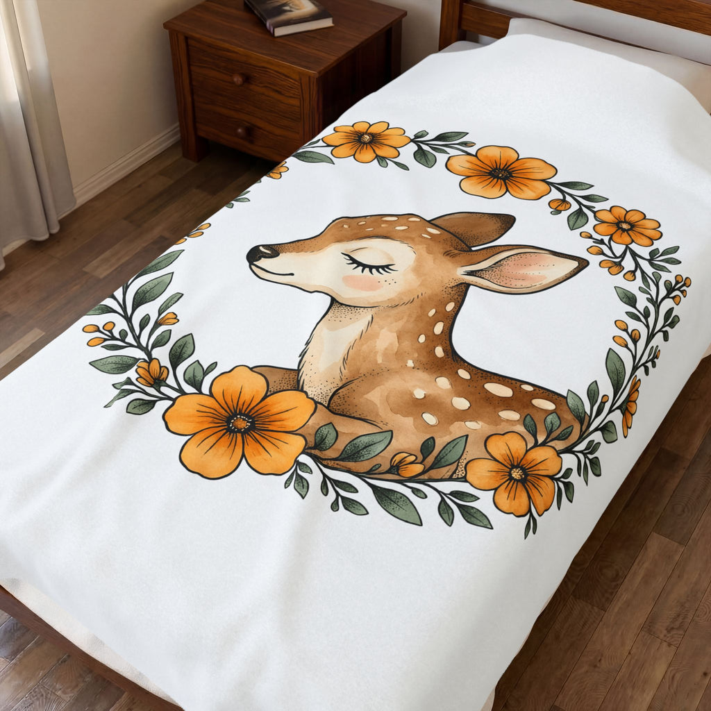 Fawn Boho Chic Forest Gift Sketch Deer Bohemian Fan Drawing Woods Pastel Flower Crown Blanket