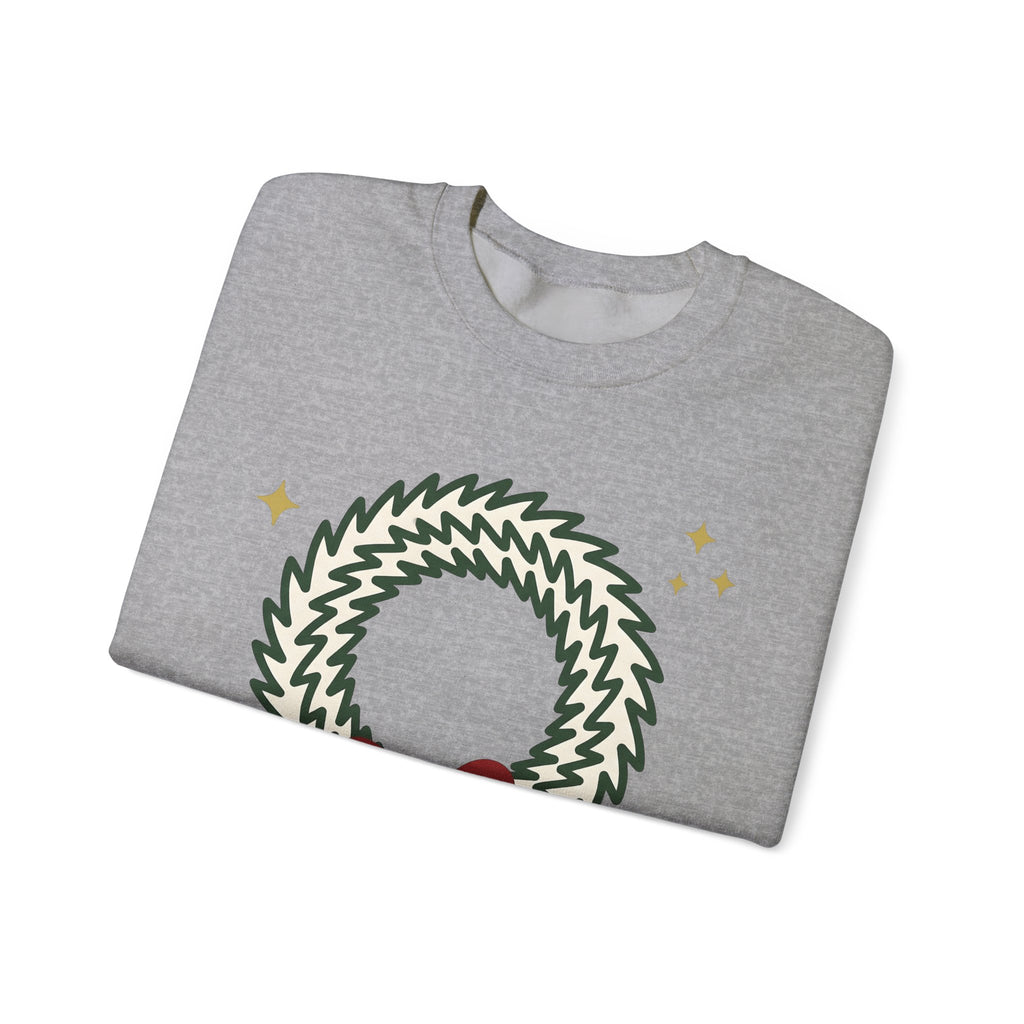 Holiday Wreath Sweatshirt Christmas Seasonal Gift Women Simple Sweatshirt Wreath Sweatshirt Xmas Fan Minimalist Sweatshirt Seasonal Graphic Sketch Red Ribbon