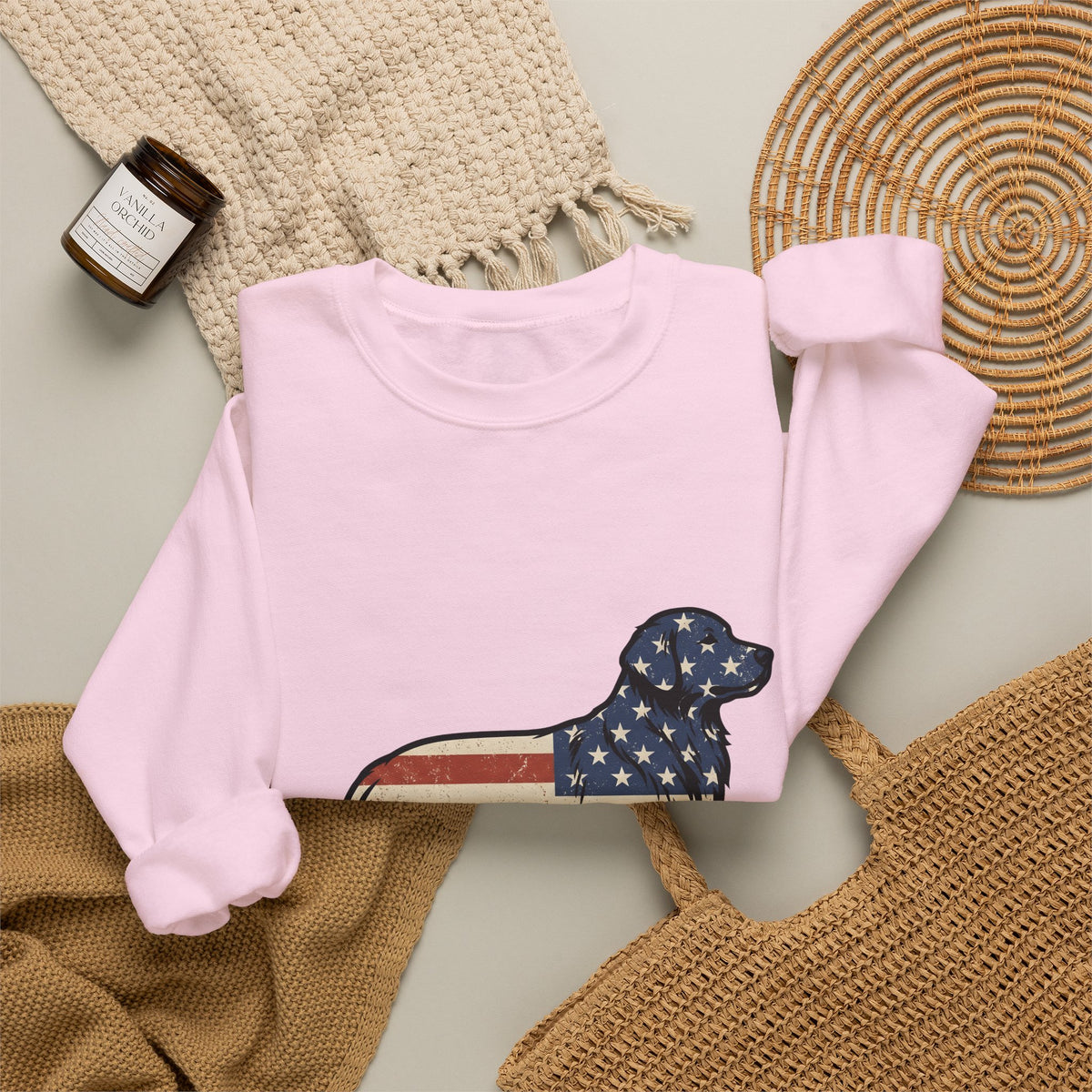 Golden Retriever Sweatshirt 4th Of July Pets Gift Women Retro Sweatshirt Dog Sweatshirt Independence Day Fan Vintage Sweatshirt Animal Graphic Sketch Usa Flag