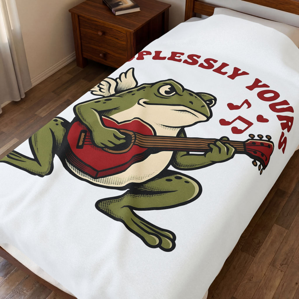 Wings Frog Guitar Blanket St. Valentine's Day Pets Gift Women Sketch Blanket Guitarist Blanket Valentine Fan Doodle Blanket Animal Graphic Old