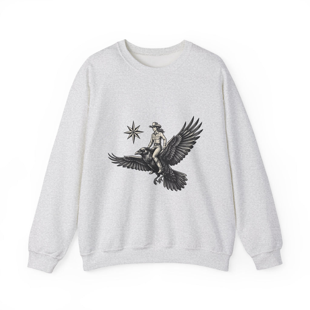 Cowgirl On Raven Cowgirl Travel Gift Country Horsewoman Cowboy Fan Rustic Adventure Retro Sweatshirt