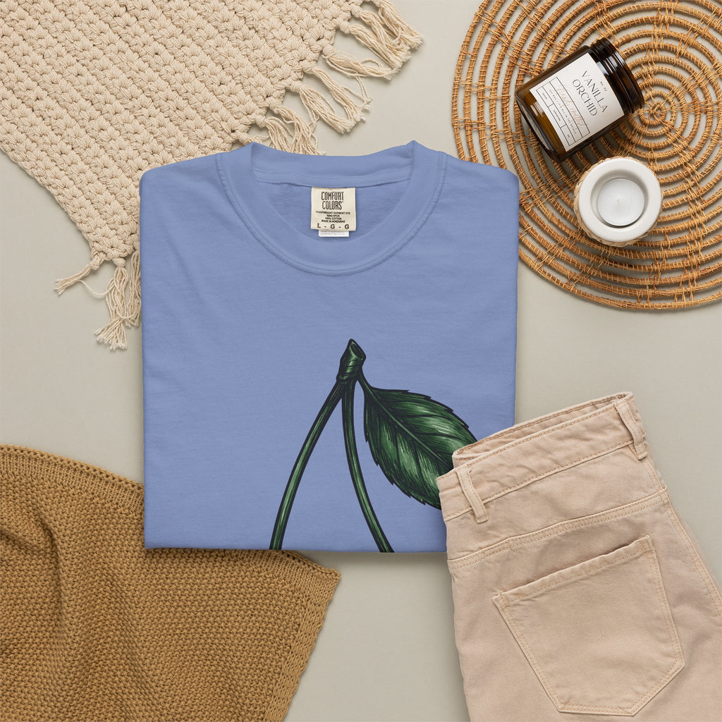 Patriotic Cherries T-Shirt America Fruit Gift Women Hand Drawn T-Shirt Cherries T-Shirt American Enthusiast Illustrated Graphic Vintage Leaf