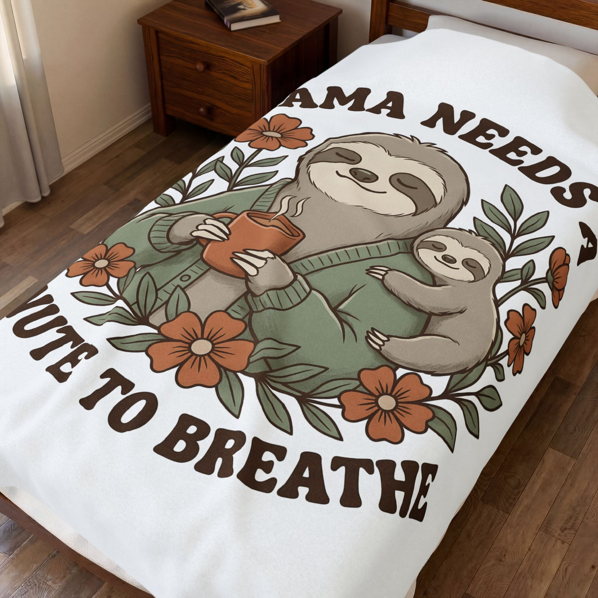 Sloth Mother Moms Espresso Gift Kawaii Sloth Mom Enthusiast Cute Coffee Sketch Blossoms Blanket