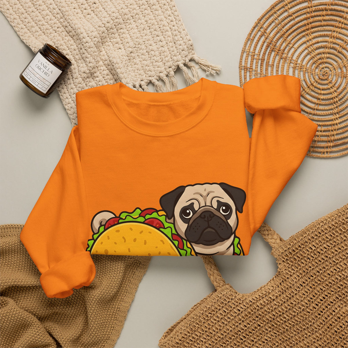 Pug Taco Dog Meal Gift Comic Taco Dog Fan Cartoon Food Doodle Lettuce Sweatshirt