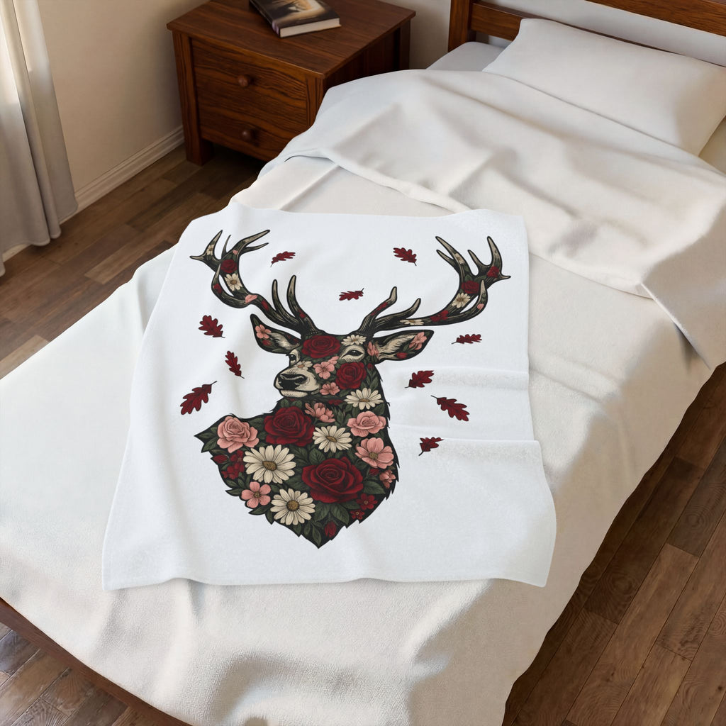 Flower Stag Blanket St. Valentine's Day Wildlife Gift Women Rustic Blanket Deer Blanket Valentine Fan Vintage Blanket Animal Graphic Retro Garden