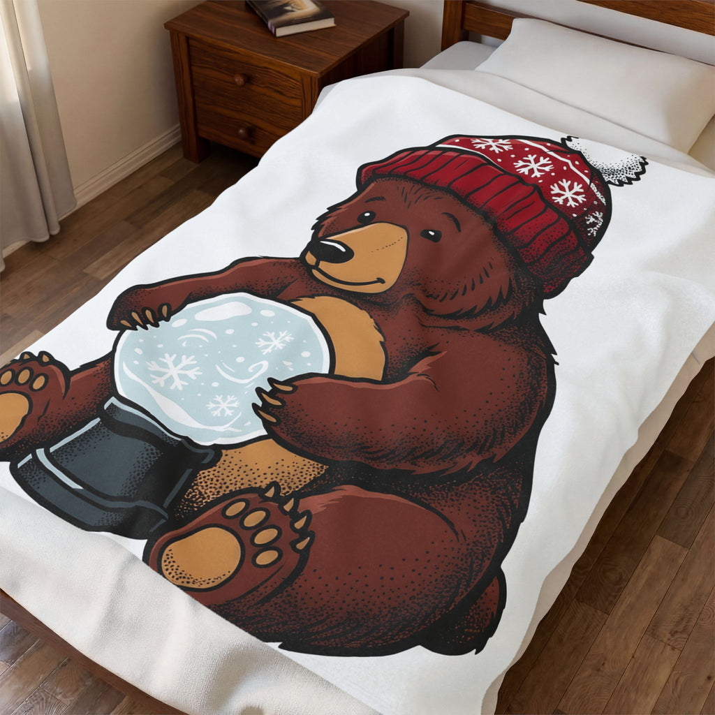 Bear Snow Globe Blanket Animals Holiday Gift Women Cute Blanket Snow Globe Blanket Wildlife Fan Cartoon Blanket Christmas Graphic Hand Drawn Winter