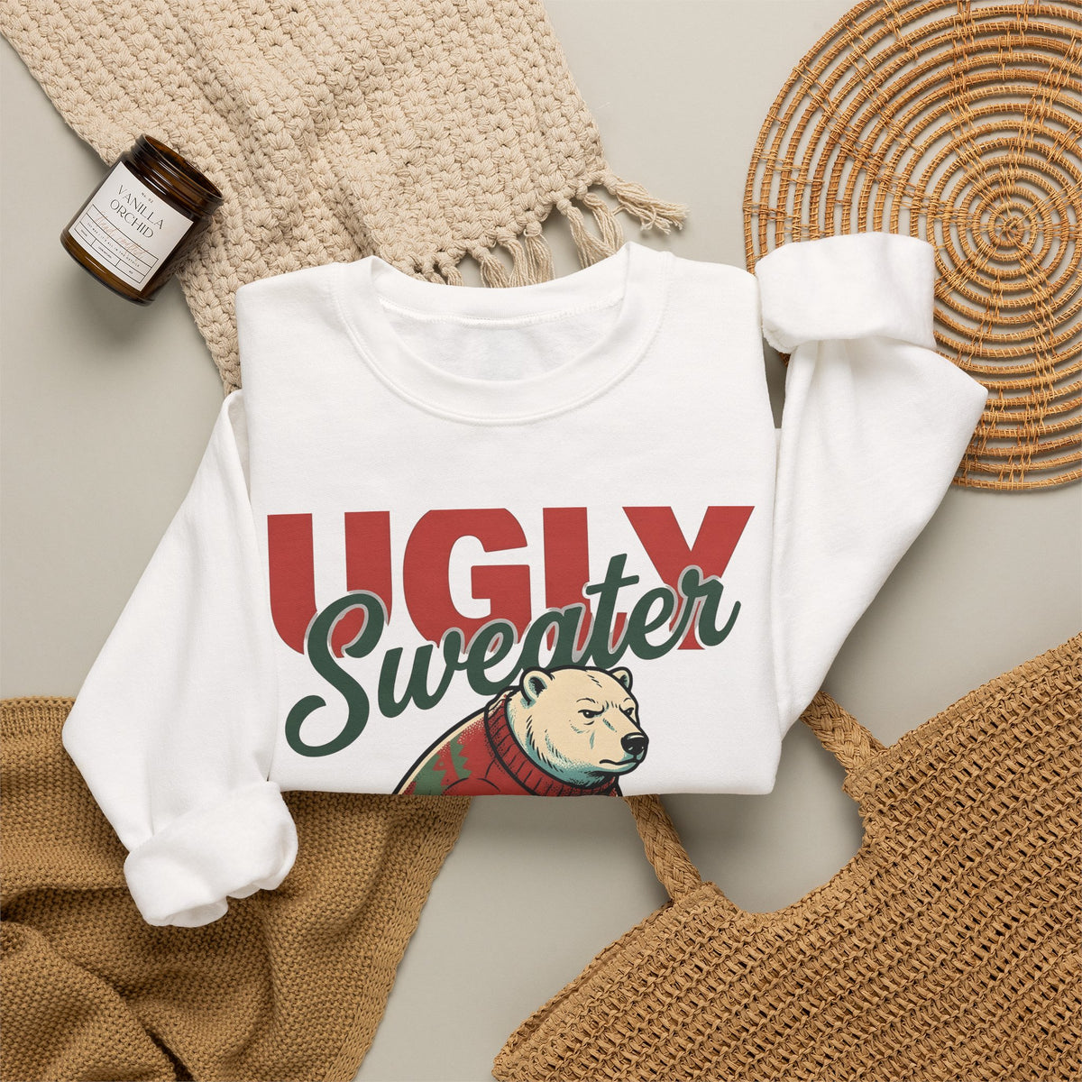 Arctic Bear Sweater Christmas Fauna Gift Nostalgic Polar Bear Xmas Fan Vintage Wildlife Doodle Sweatshirt