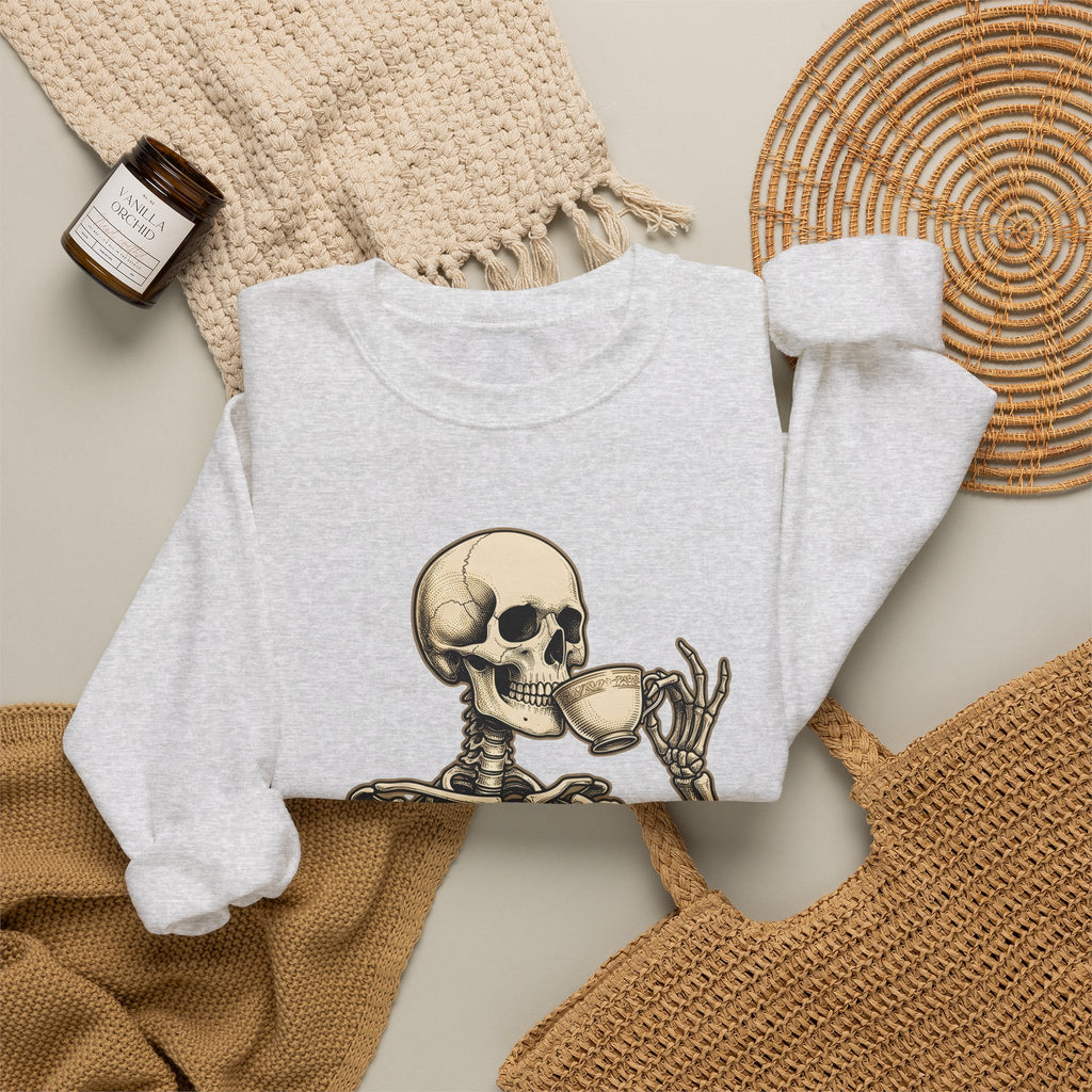 Skeleton Tea Cup Sweatshirt Halloween Goth Gift Women Vintage Sweatshirt Tea Cup Sweatshirt Horror Fan Retro Sweatshirt Dark Graphic Hand