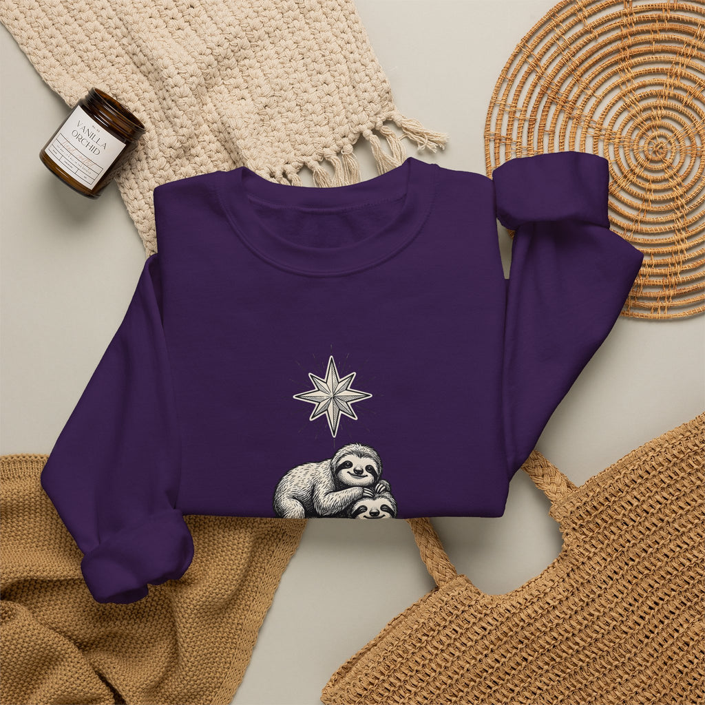 Sloth Stack Sweatshirt Animals Holiday Gift Women Hand Drawn Sweatshirt Sloth Pile Sweatshirt Wildlife Fan Hand Drawn Sweatshirt Christmas Graphic Vintage Star