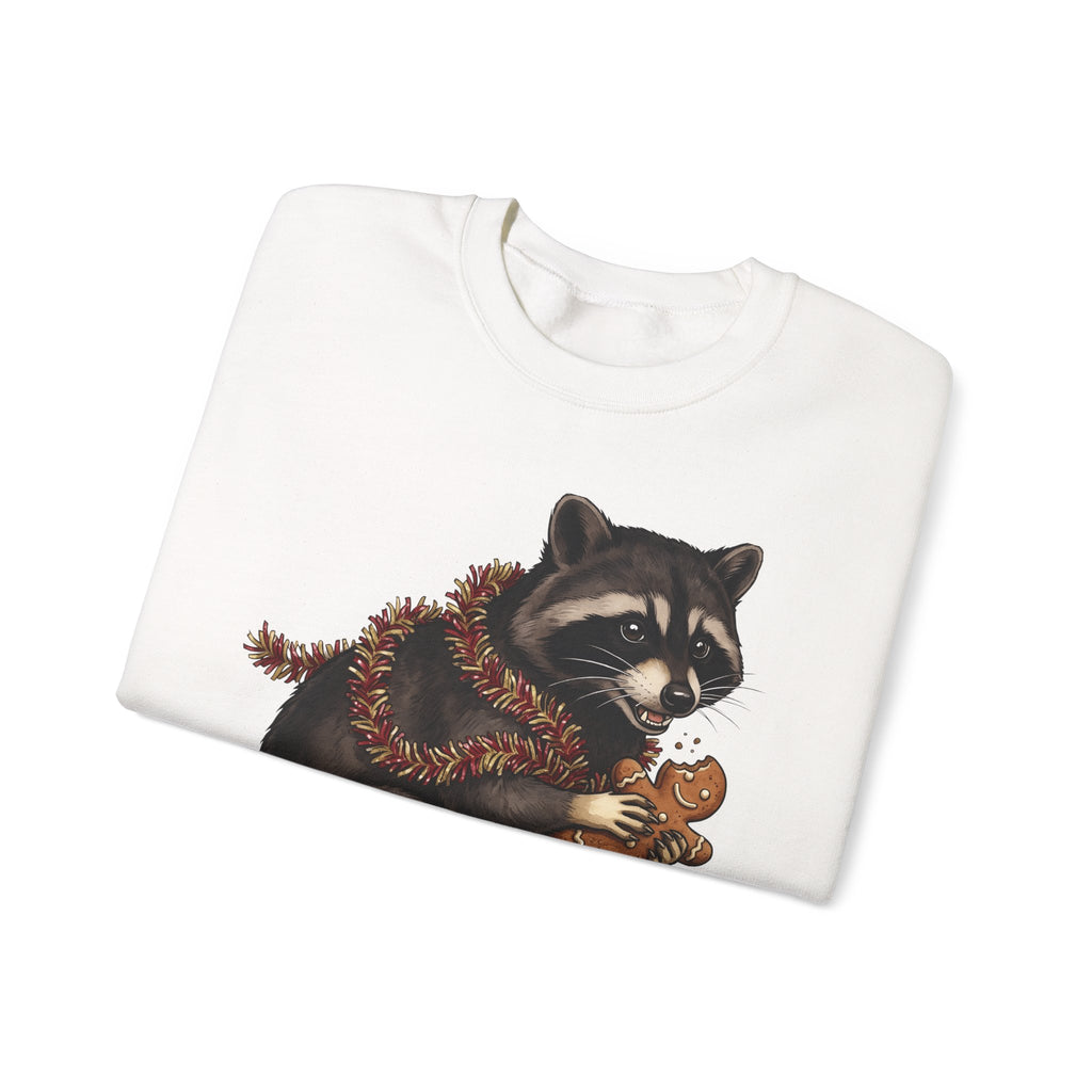 Raccoon Graphic Sweatshirt Christmas Animal Gift Women Cute Sweatshirt Trash Panda Sweatshirt Xmas Fan Wildlife Graphic Illustration Hand Drawn Gingerbread