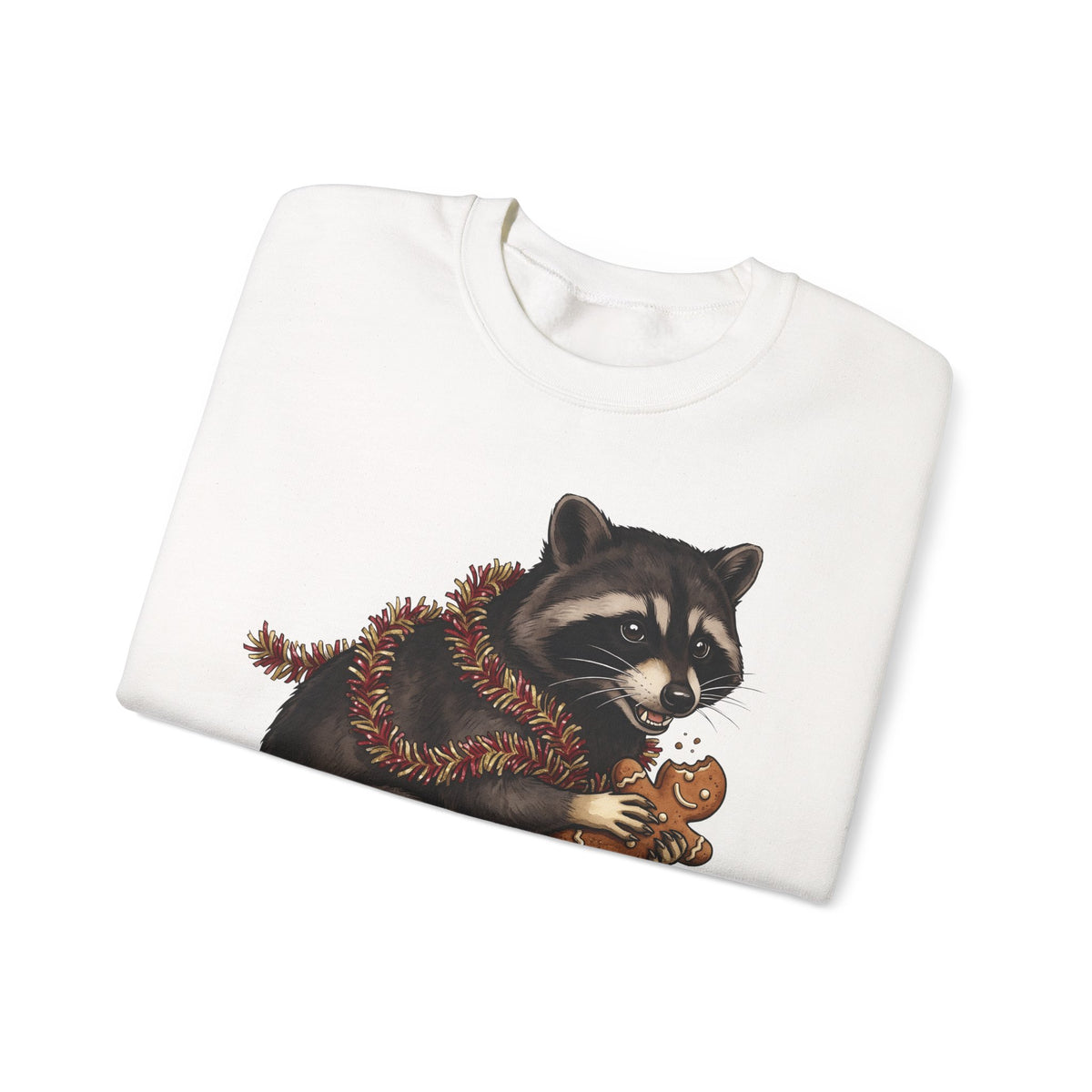Raccoon Graphic Sweatshirt Christmas Animal Gift Women Cute Sweatshirt Trash Panda Sweatshirt Xmas Fan Wildlife Graphic Illustration Hand Drawn Gingerbread