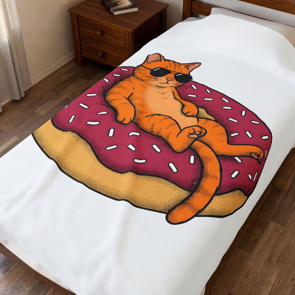 Feline Donut Blanket Cat Cuisine Gift Women Animated Blanket Cat Blanket Cat Fan Kitty Blanket Food Graphic Classic Glasses Blanket