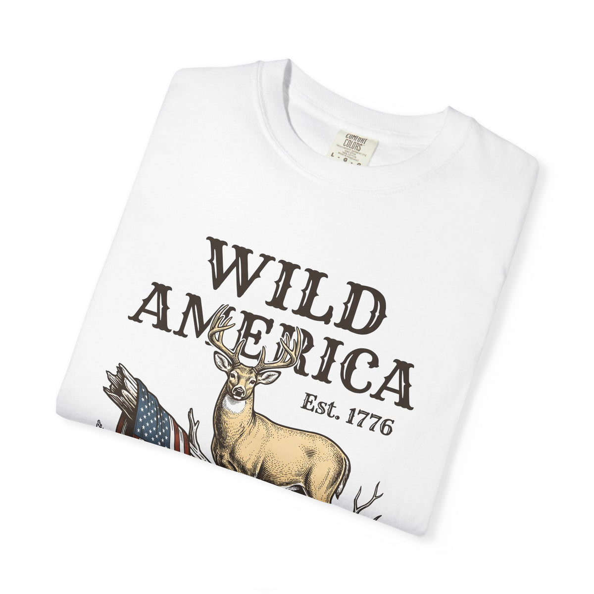 Deer Artwork America Liberty Gift Antique Fawn American Fan Vintage Freedom Doodle National Flag T-Shirt