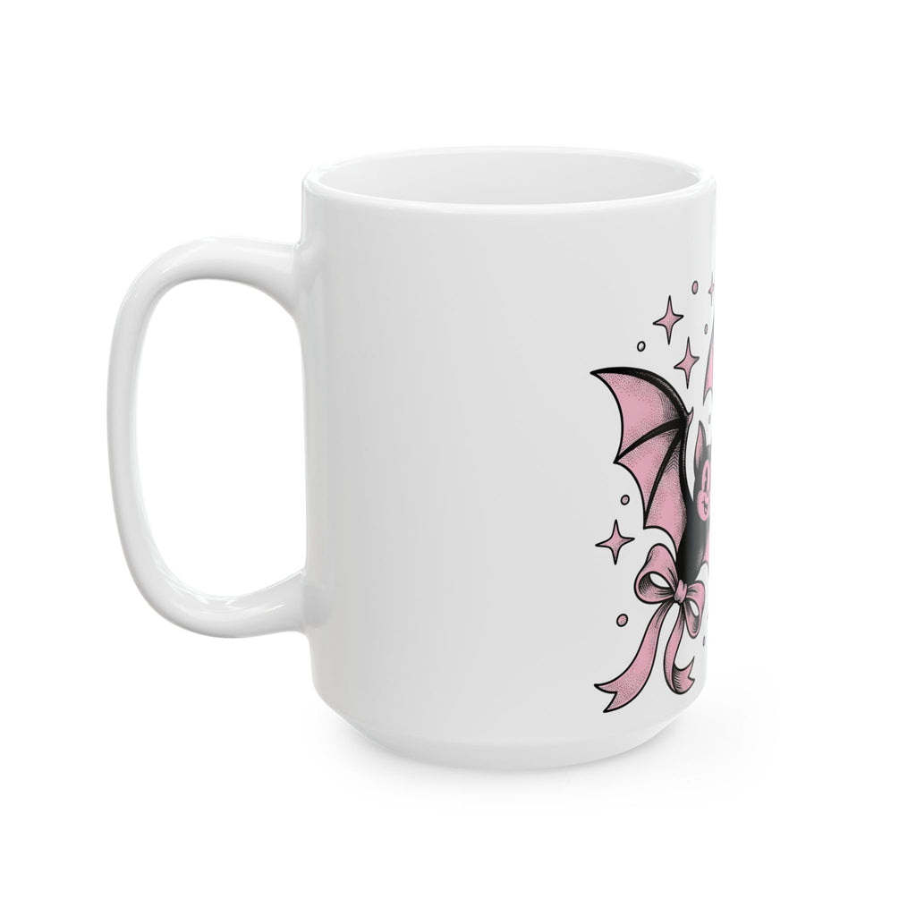 Sweet Bats Mug Halloween Horror Gift Women Chibi Mug Flying Fox Mug Spooky Fan Creepy Mug Horror Graphic Old School Hair Bows