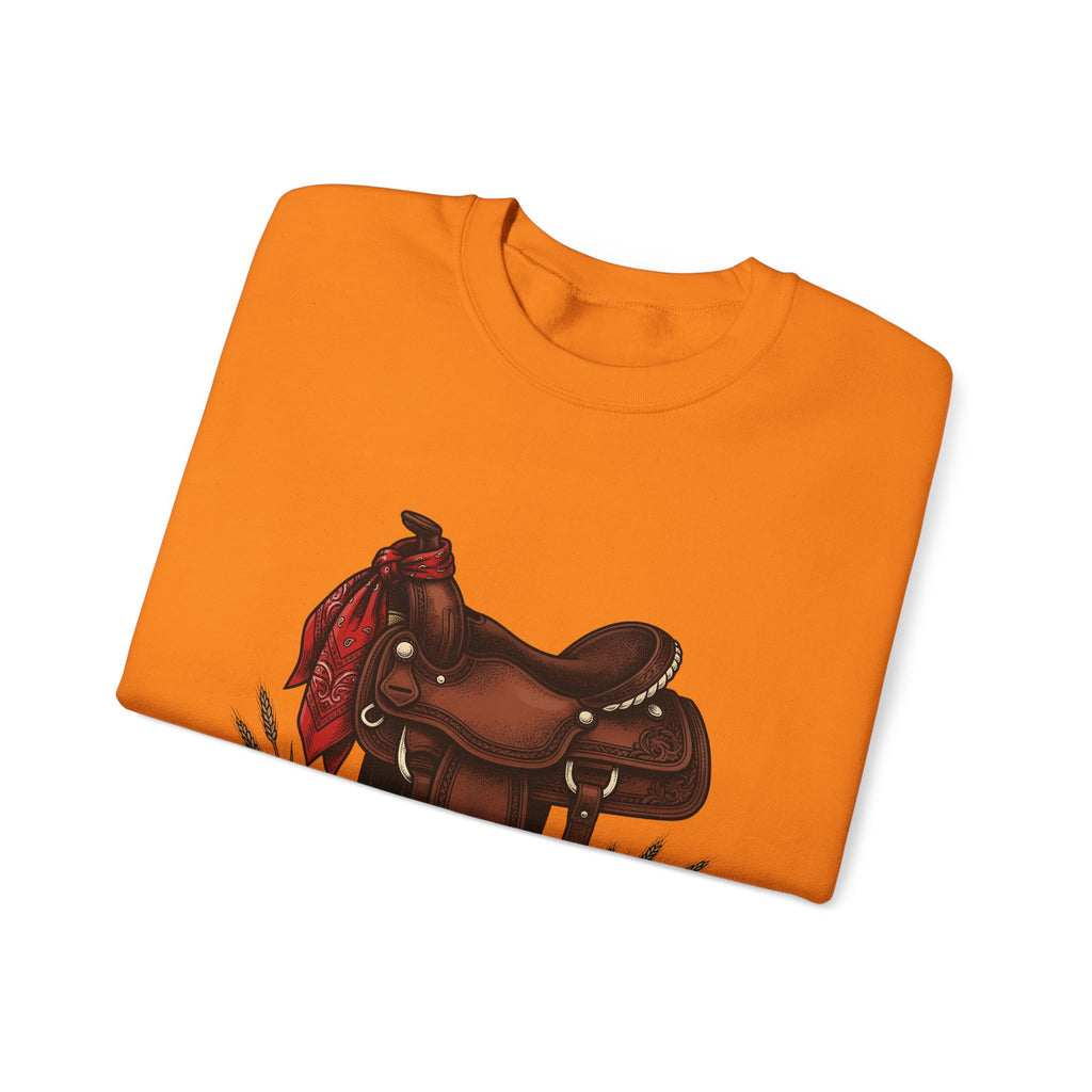 Western Saddle Cowgirl Western Gift Vintage Saddle Cowboy Fan Rodeo Hand Drawn Wheat Sweatshirt
