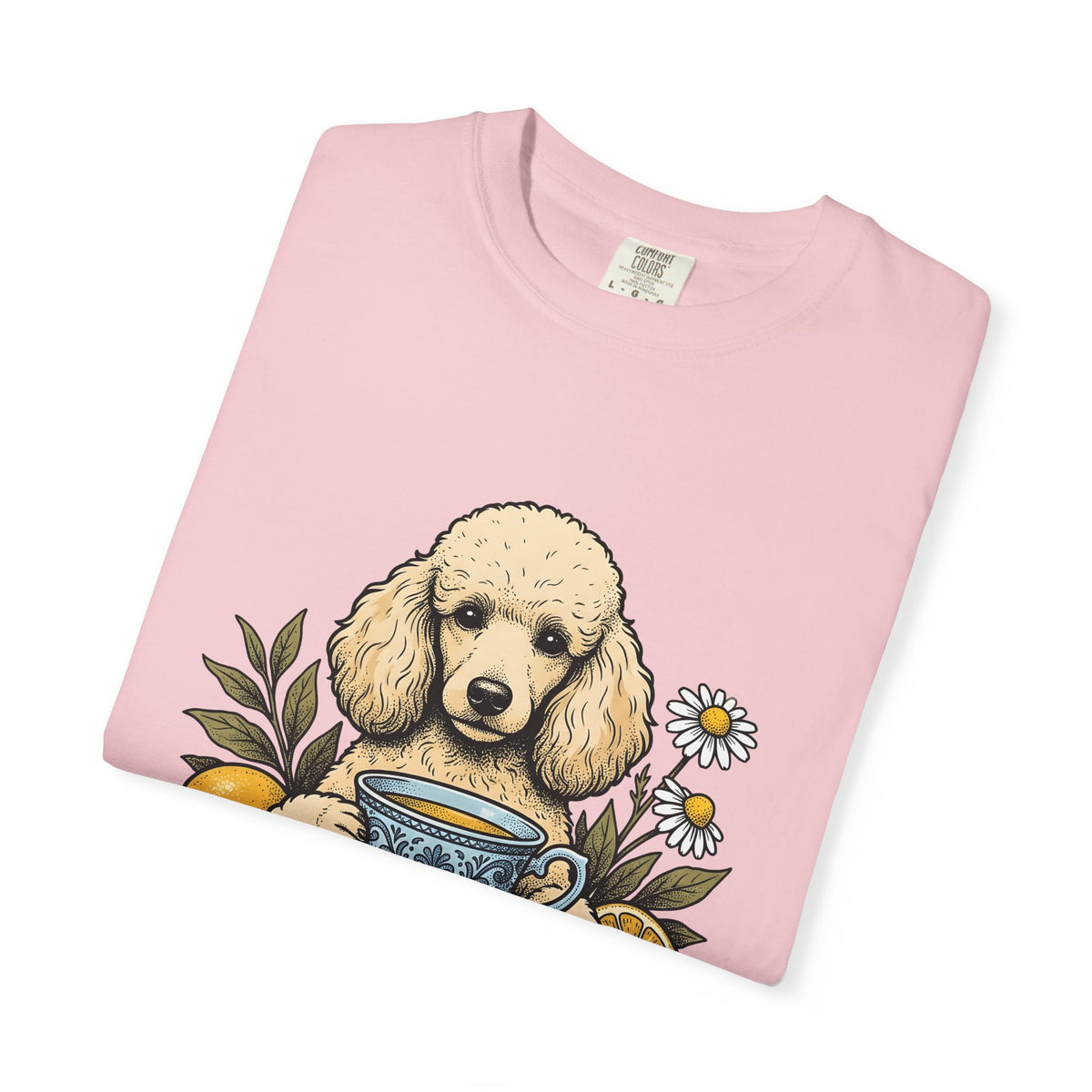 Poodle Tea T-Shirt T-Shirt Dog Flower Gift Women Retro T-Shirt Tea Cup T-Shirt Canine Fan Poodle T-Shirt T-Shirt Floral Graphic Sketch Citrus T-Shirt