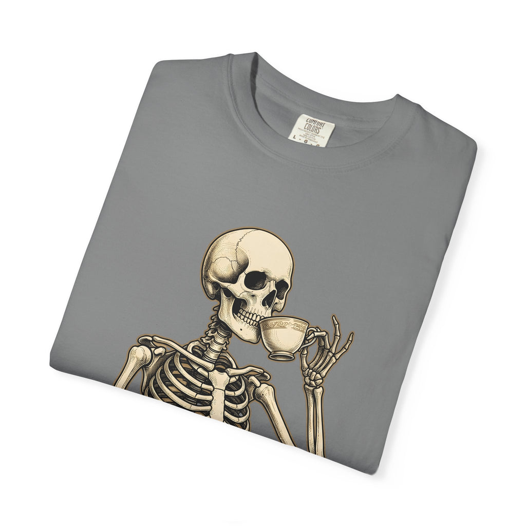 Skeleton Tea Cup T-Shirt Halloween Goth Gift Women Vintage T-Shirt Tea Cup T-Shirt Horror Fan Retro T-Shirt Dark Graphic Hand
