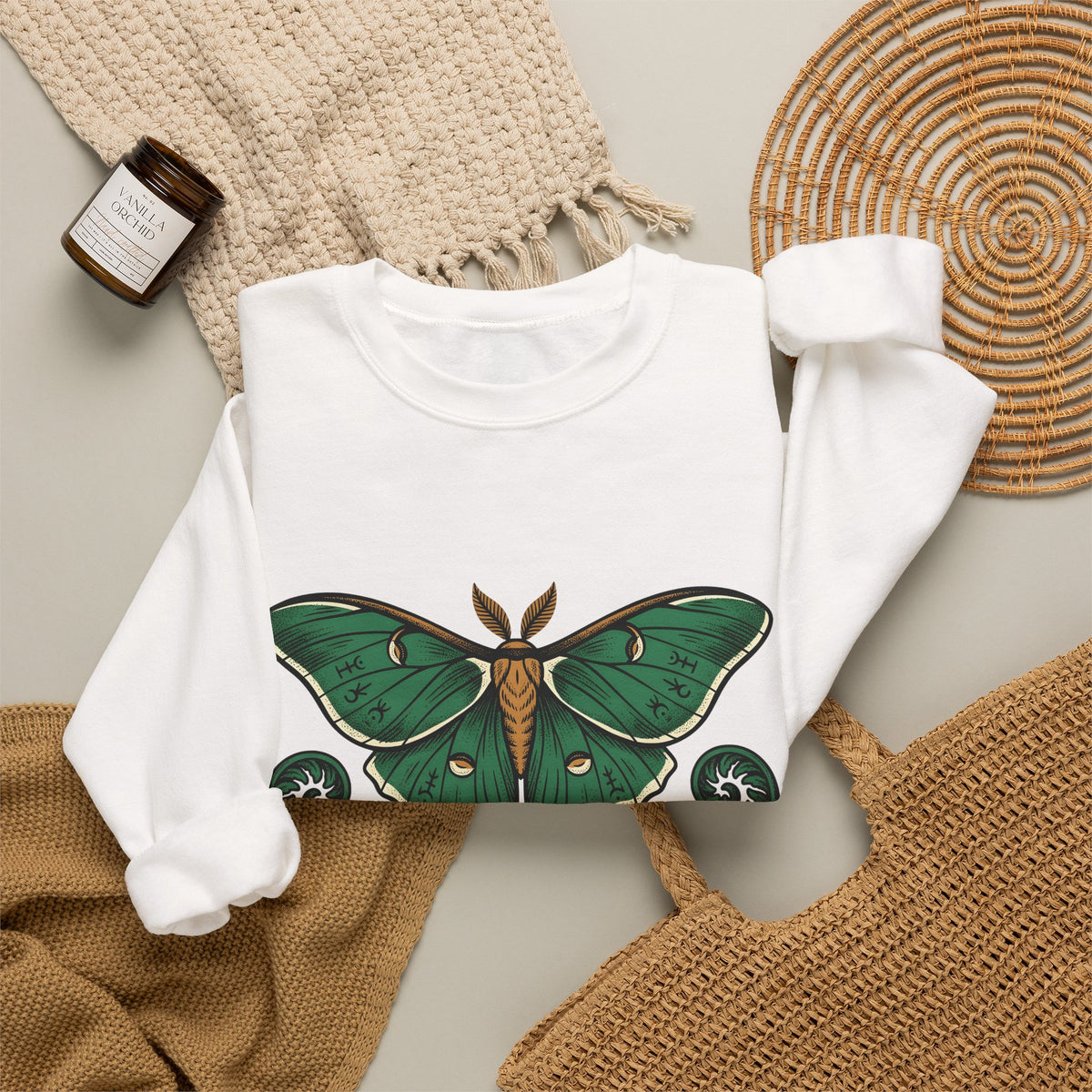 Luna Bug Sweatshirt Boho Chic Environment Gift Women Antique Sweatshirt Firefly Sweatshirt Bohemian Fan Vintage Sweatshirt Eco Graphic Line Art Greenery Sweatshirt