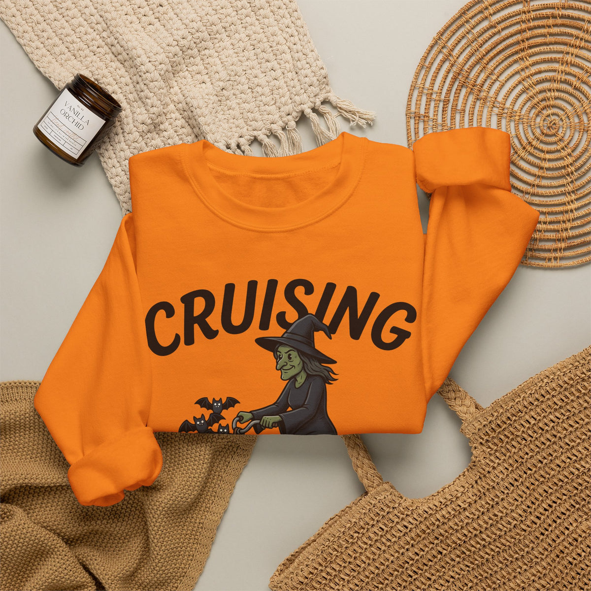 Witch Cycle Sweatshirt Halloween Prank Gift Women Doodle Sweatshirt Witchcraft Sweatshirt Horror Fan Witchy Sweatshirt Prank Graphic Classic Bat Silhouette