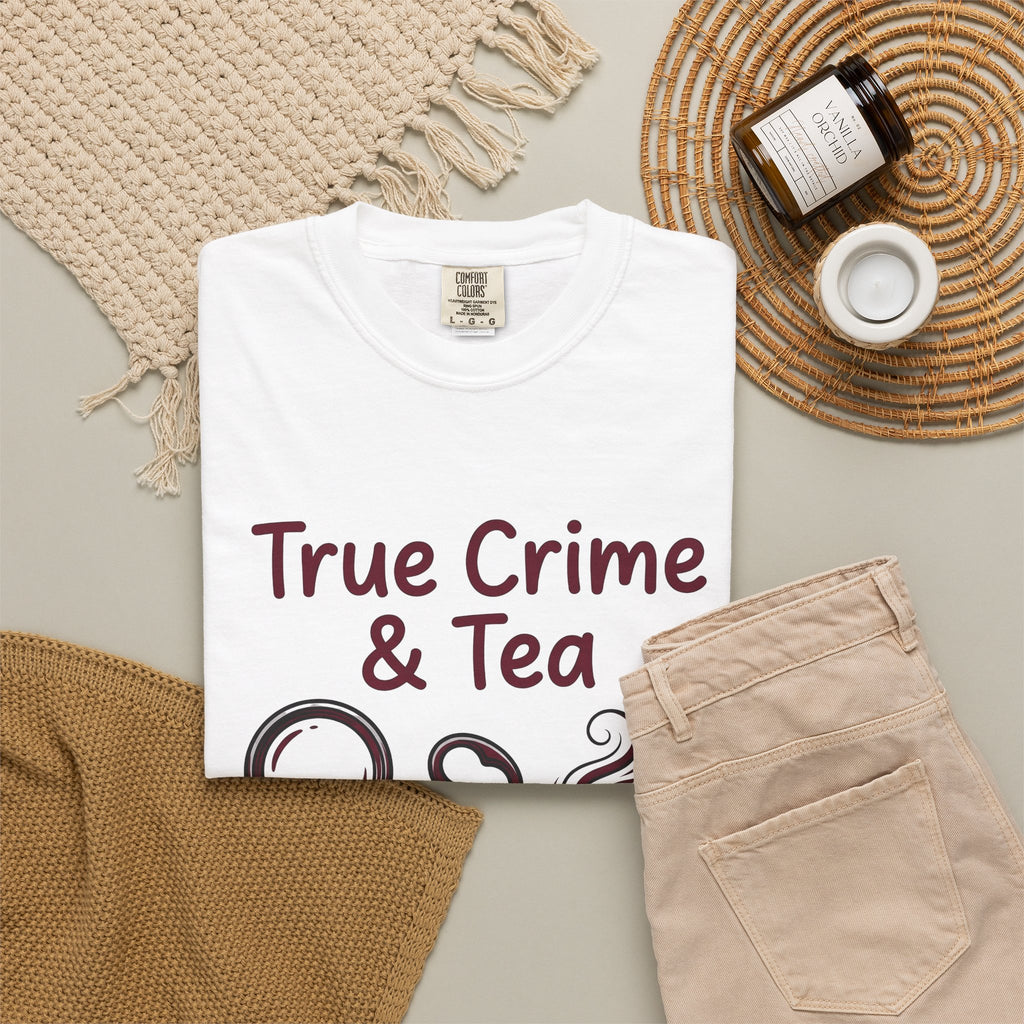 Teacup T-Shirt Drinks Suspense Gift Women Line Art T-Shirt Teapot T-Shirt Beverage Fan Illustration Graphic Mystery Cartoon Magnifier T-Shirt