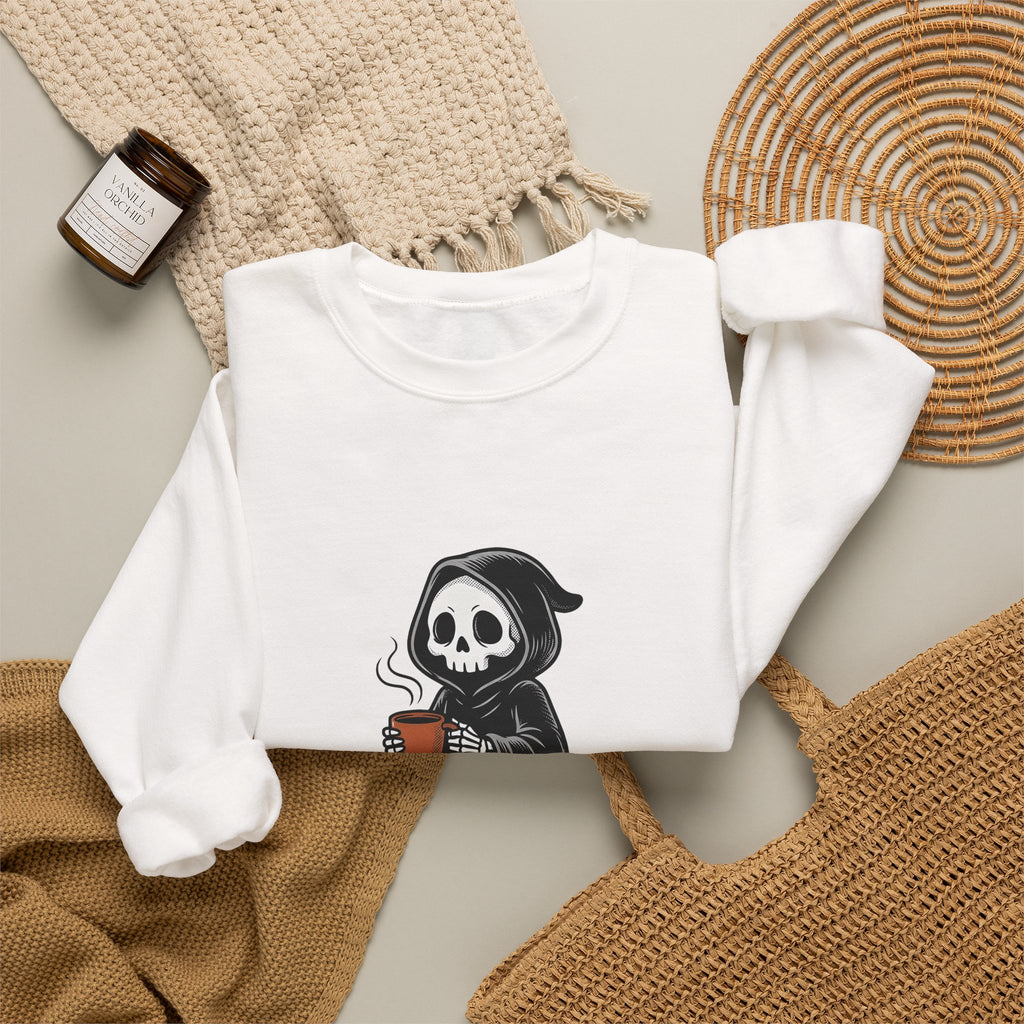 Reaper Skull Sweatshirt Halloween Latte Gift Women Retro Sweatshirt Grim Reaper Sweatshirt Horror Fan Grunge Sweatshirt Coffee Graphic Vintage Sweatshirt Sweatshirt
