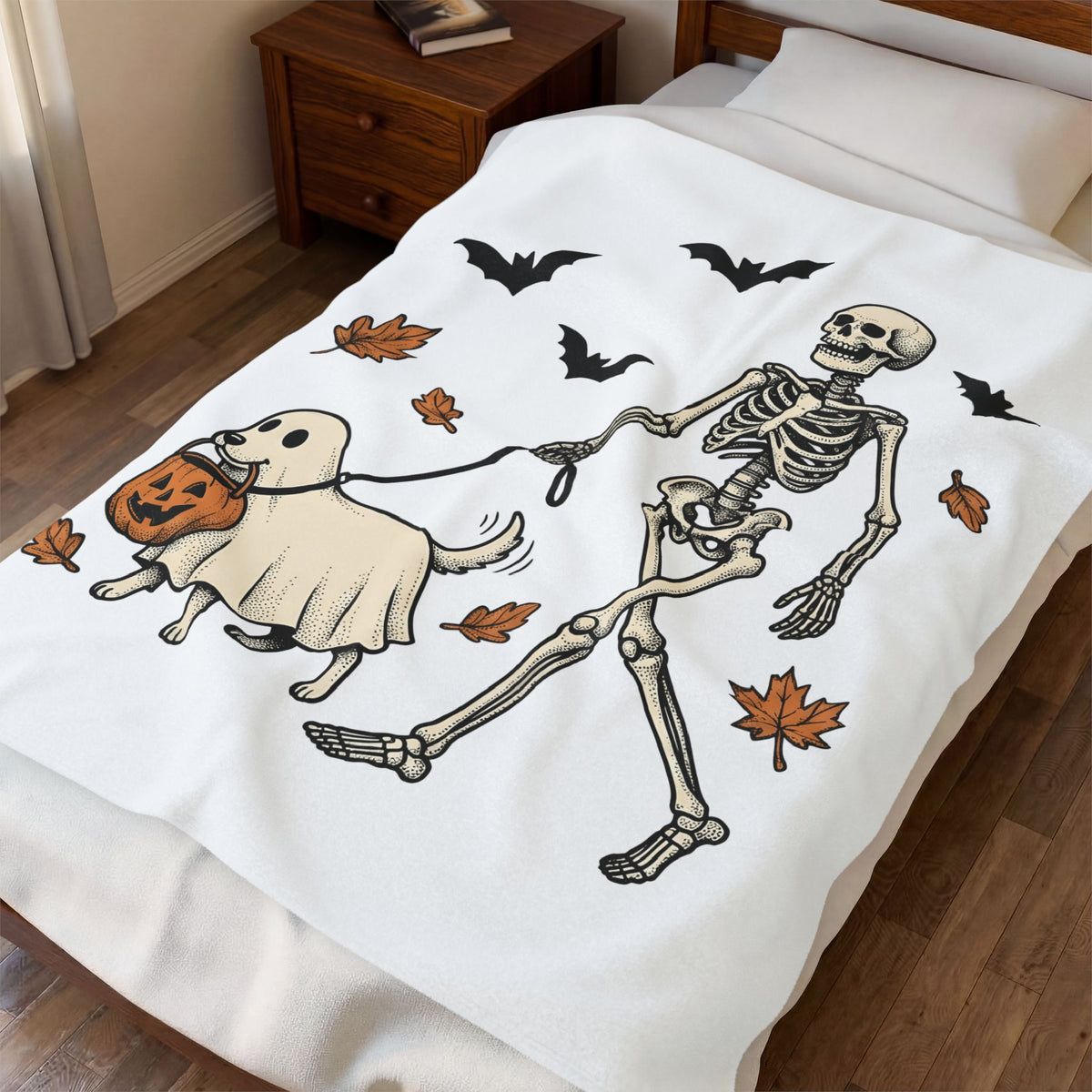 Dog Skeleton Costume Blanket Halloween Animals Gift Women Scary Blanket Dog Skeleton Blanket Horror Fan Spooky Blanket Creature Graphic Hand Drawn