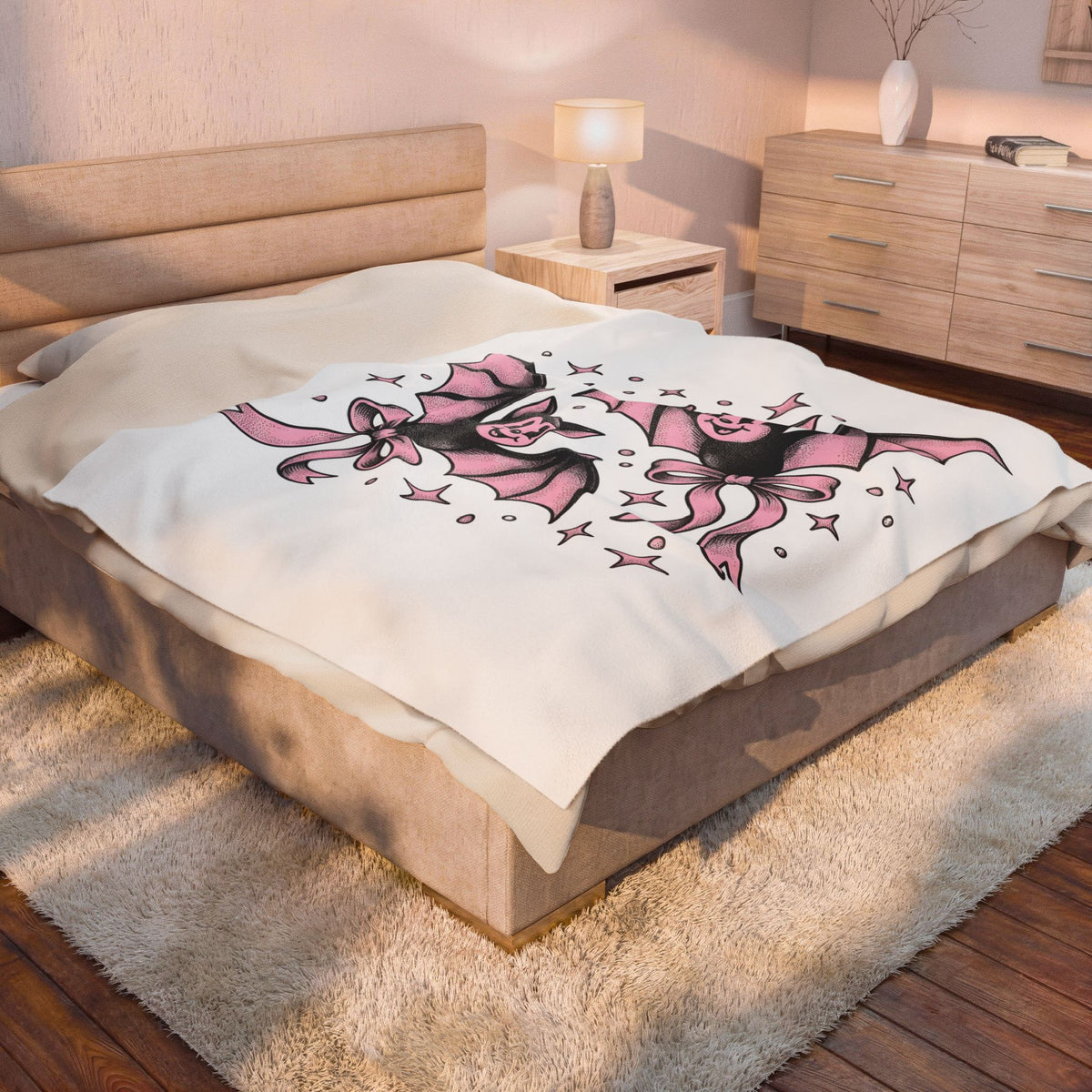 Sweet Bats Blanket Halloween Horror Gift Women Chibi Blanket Flying Fox Blanket Spooky Fan Creepy Blanket Horror Graphic Old School Hair Bows