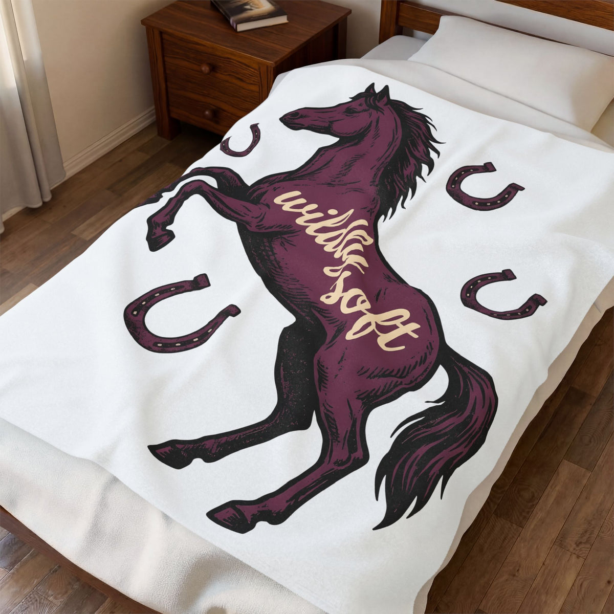 Horse Design Blanket Boho Chic Ranch Gift Women Classic Blanket Equine Blanket Hippie Fan Vintage Blanket Western Graphic Doodle Horseshoe Blanket